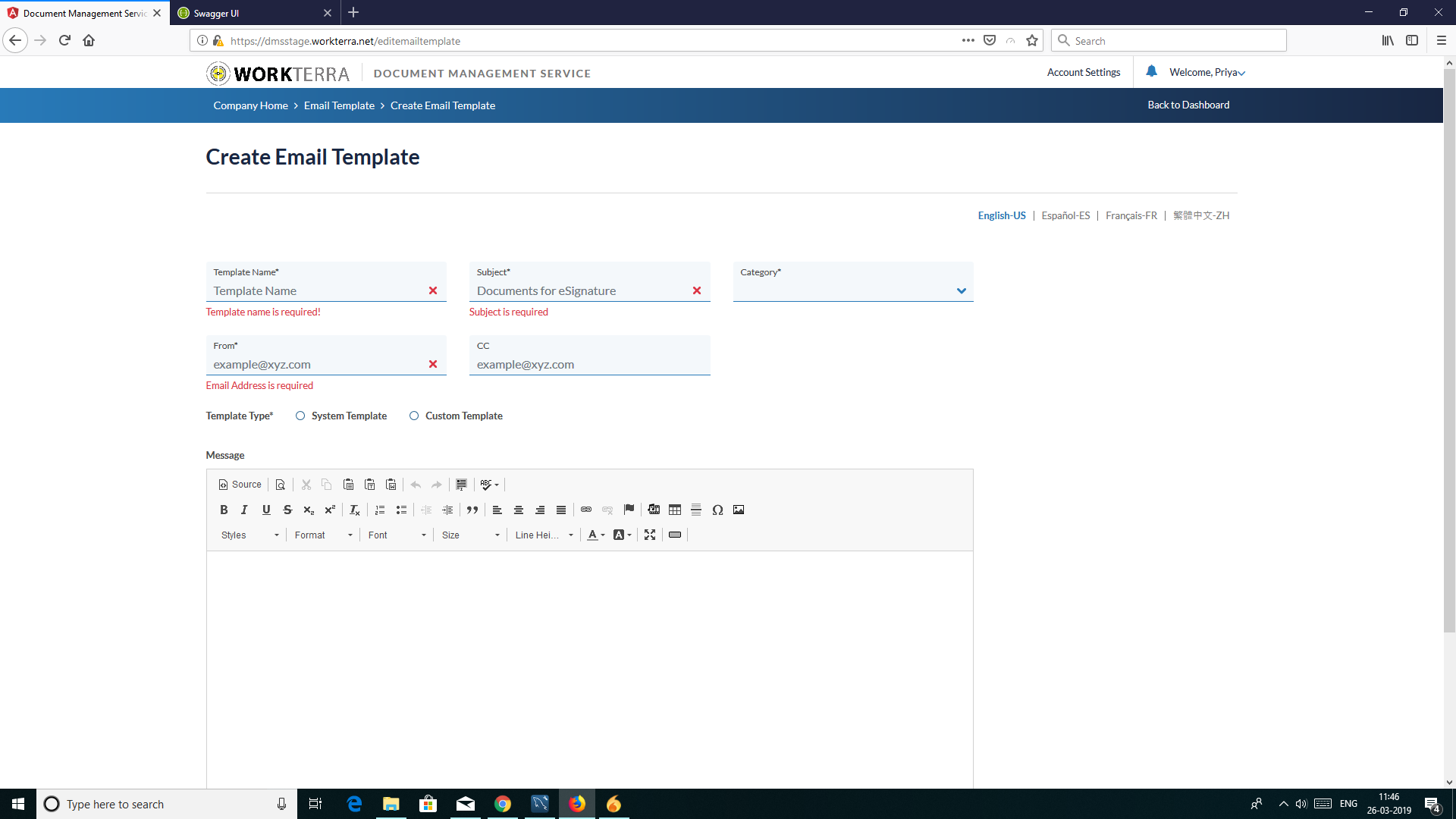 [DMS-996] DMS | Create Template Validation missing for Category ...