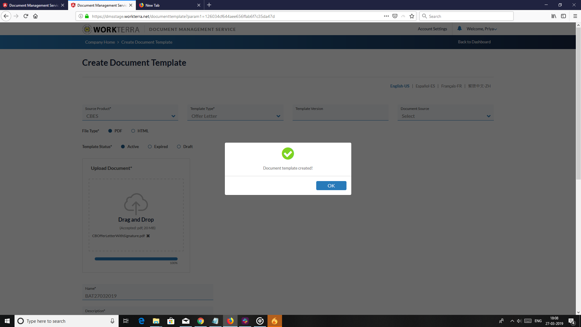 [DMS-992] Create Document Template | Not able to create document ...