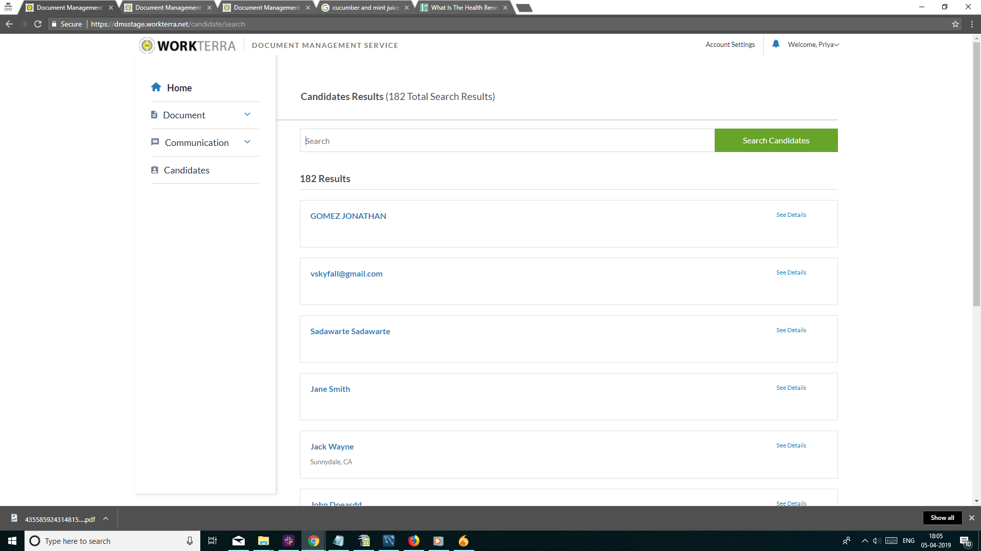 [DMS-922] API for Search Candidate - Workterra Jira