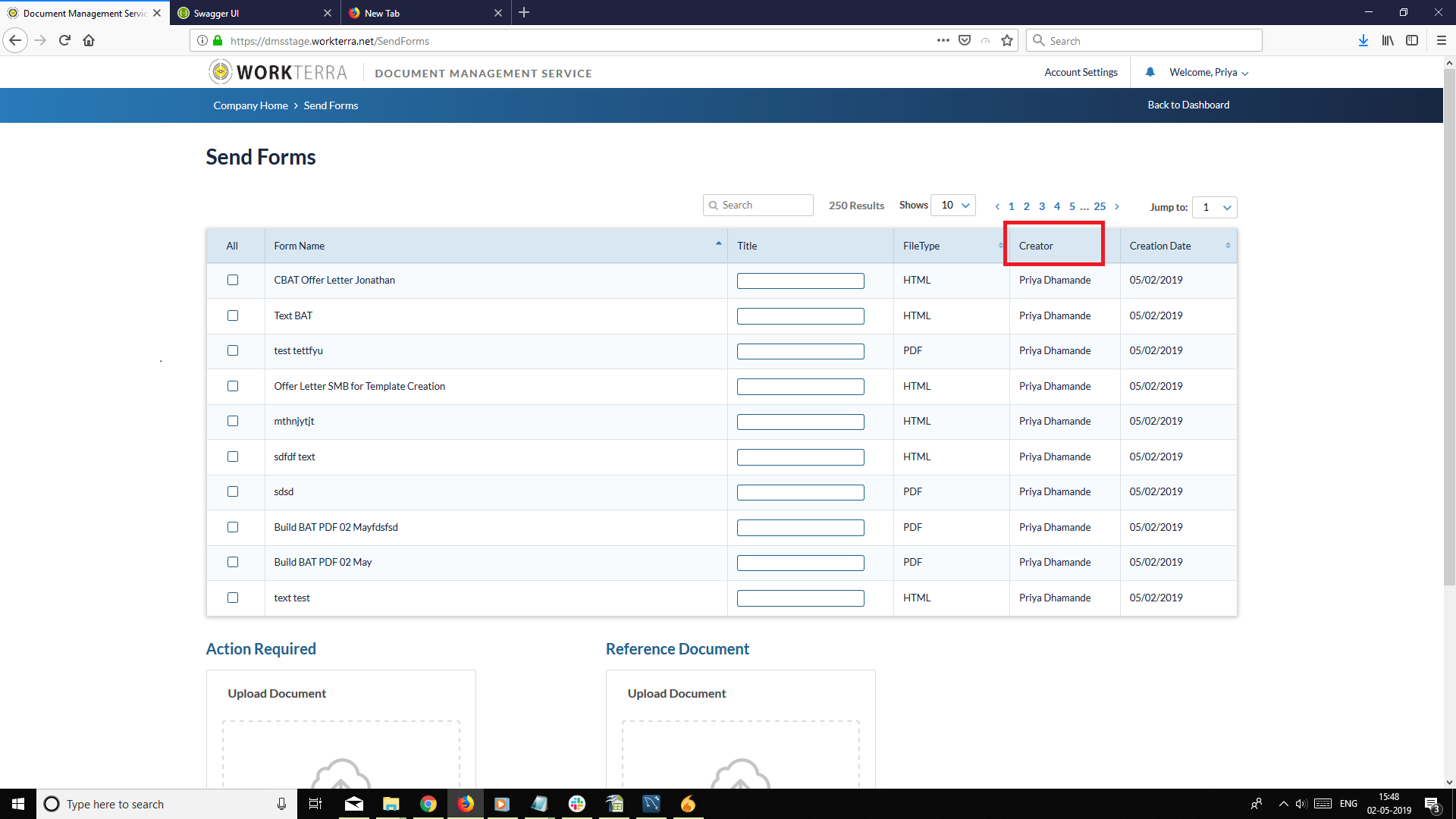 [DMS-1307] Send Forms: Sorting not fine - Workterra Jira