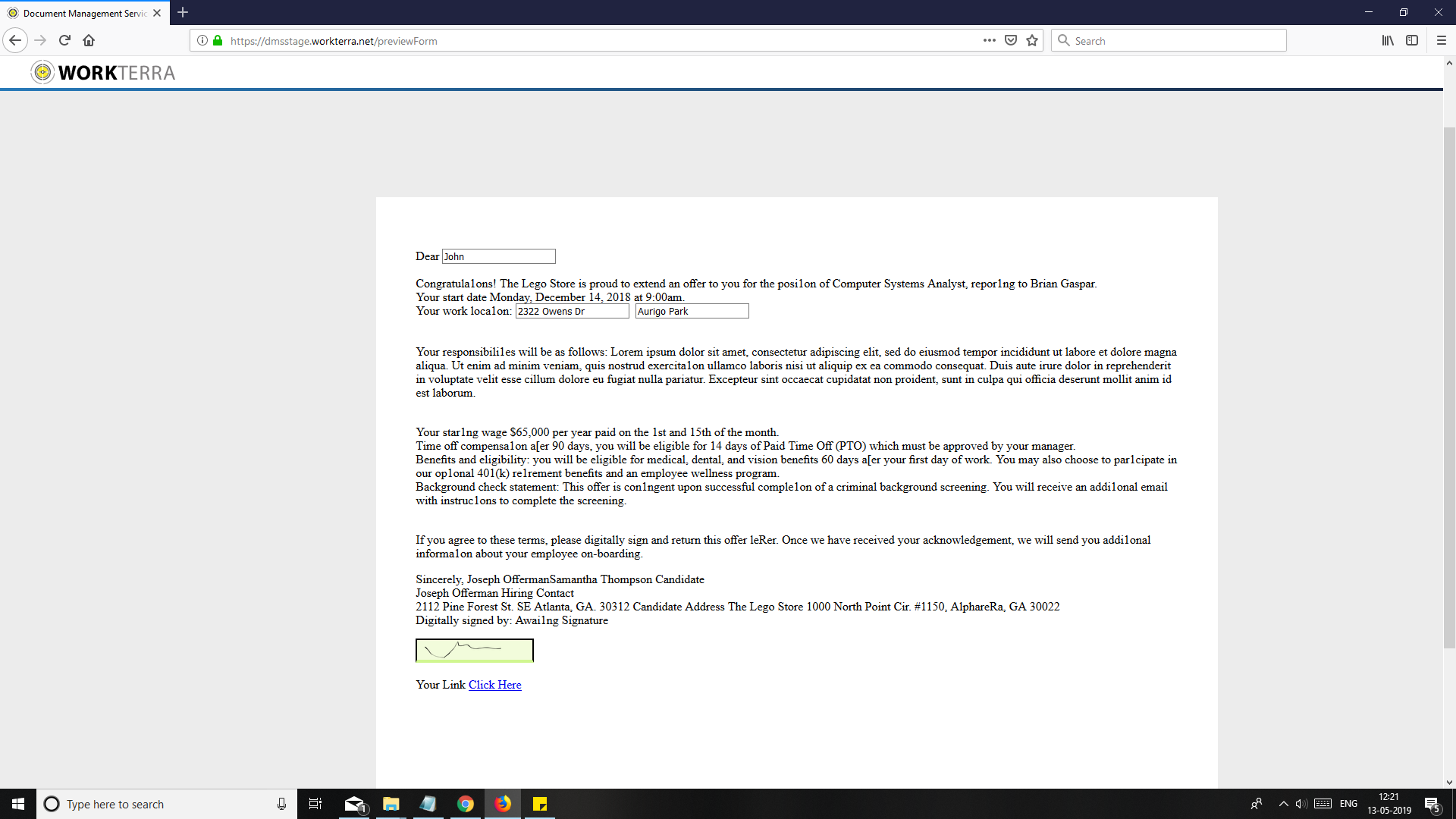 [DMS-1282] Offer letter CBAT Preview Page changes - Workterra Jira